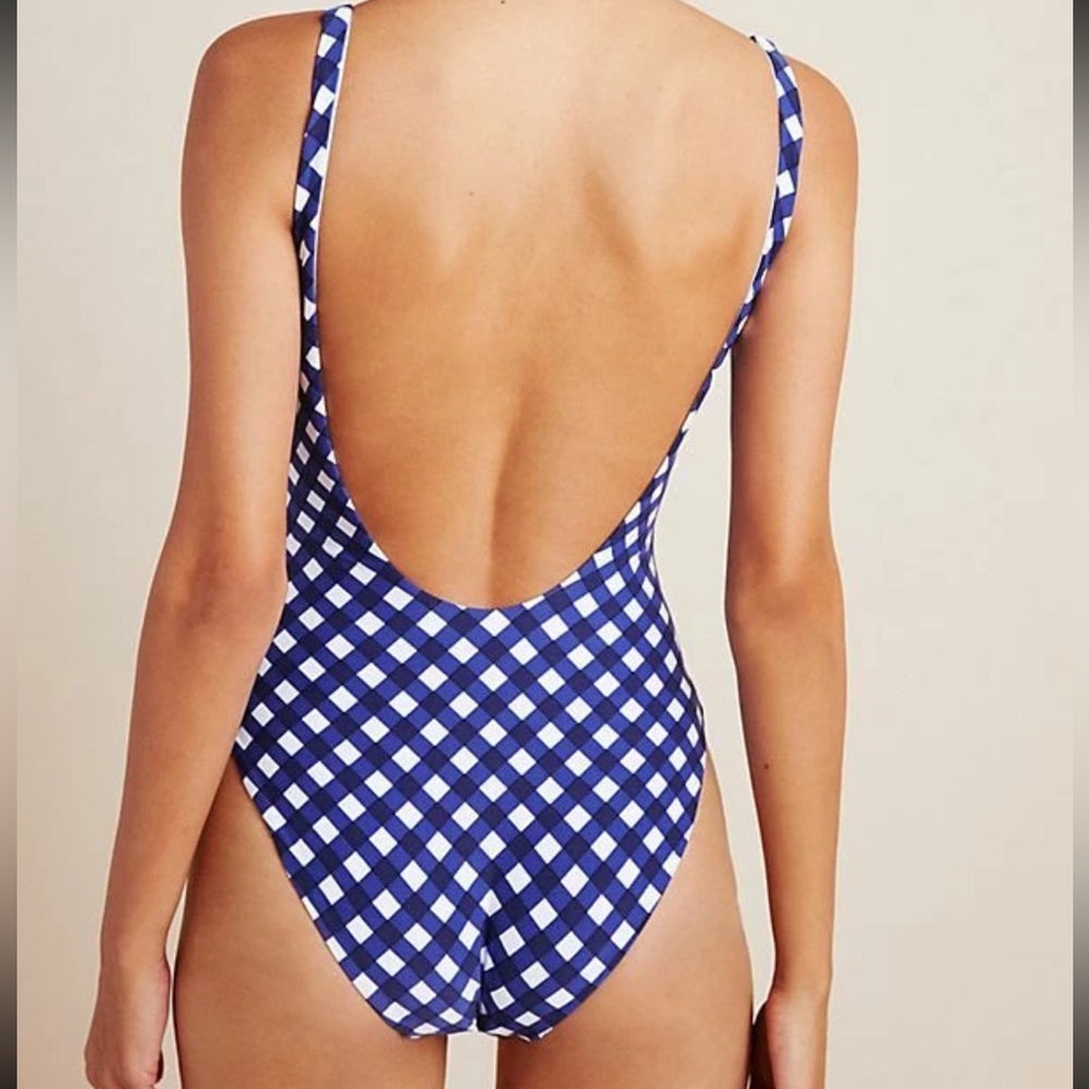 Anthropologie Onia Blue Gingham Print Ginny One Piece Swimsuit. Size M. NWT. - Picture 2 of 10